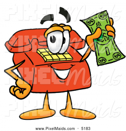 Clipart of a Red Telephone Cartoon Character Holding a Dollar Bill ...