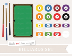Billiards Clipart, Pool Set Clip Art Game Ball Table Cue Stick Chalk ...