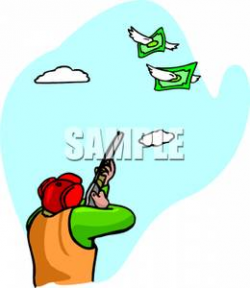 Royalty Free Clipart Image: A Hunter Shooting At Two Bills with Wings
