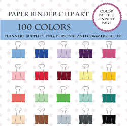 100 Colors Clip Art, 100 Paper Binder Clipart, School supply ...
