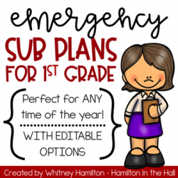 Emergency First Grade Sub Plans + *EDITABLE* Sub Binder or Sub Tub ...