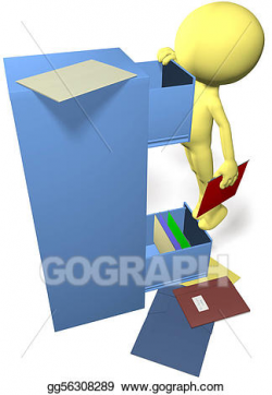 Stock Illustration - Data man find files in 3d office filing cabinet ...