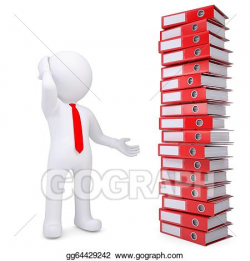 Clipart - 3d white man next to stack of office folders. Stock ...