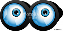 Binoculars with blue eyes, vector illustration