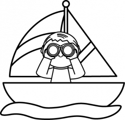 Black and White Boy with Binoculars in a Sailboat Clip Art - Black ...