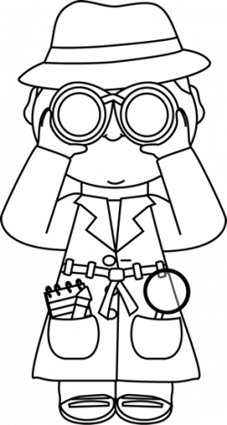 Black and White Detective with Binoculars Clip Art - Black and White ...