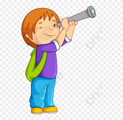 Cartoon Boy Watching Binoculars - Boy With A Telescope ...