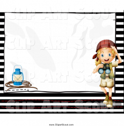 Clipart of a Happy Blond Explorer Girl with Binoculars and a Lantern ...