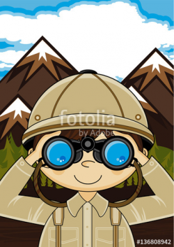 Cute Cartoon Safari Boy Explorer with Binoculars