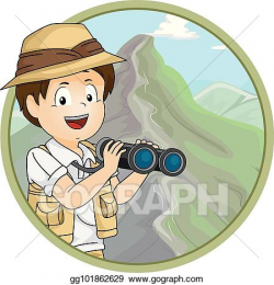 Vector Clipart - Icon illustration of a little boy in safari ...