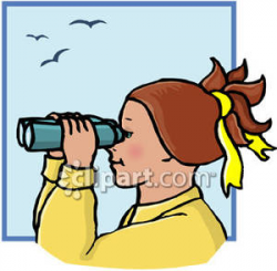 Girl Looking Through Binoculars - Royalty Free Clipart Picture