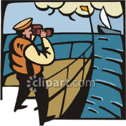 Man Using Binoculars On A Boat - Royalty Free Clipart Picture