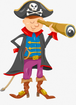 Cartoon Pirate Captain Watching Binoculars, Pirate, Telescope ...