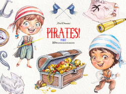 Pirates Clipart 2 Watercolor Pirate Clipart Pirate Parrot Treasure ...