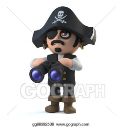 Stock Illustration - 3d pirate captain spots something through his ...