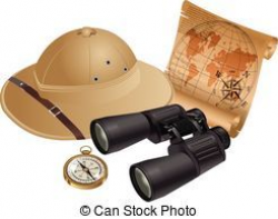 explorer (safari hat, binoculars, map, compass, clip art ...