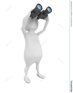 3D Man Looking Into Binocular On White Background Illustration ...