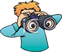 A Boy Spying Through a Pair of Binoculars - Clipart