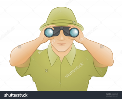 Old man looking though binoculars clipart