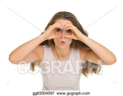 Stock Photos - Surprised young woman looking through binoculars ...
