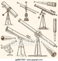 Clip Art Vector - Set of astronomical instruments, telescopes ...