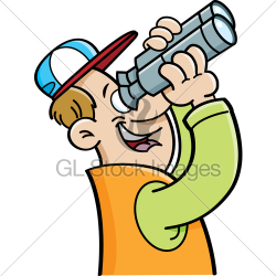 Cartoon Man Looking Through Binoculars. · GL Stock Images