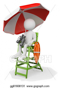 Stock Illustrations - 3d white people. lifeguard at the beach with ...