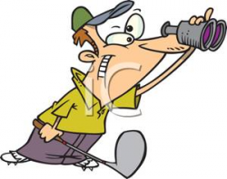 A Golfer Looking Through Binoculars - Clipart