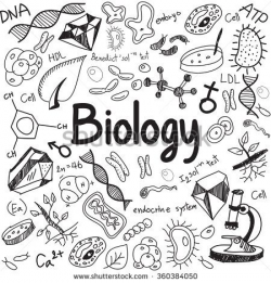 Biology science theory doodle handwriting and tool model icon in ...