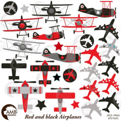 Airplane and biplane clipart, Red and Black, Plane clipart, Flying machine  clipart, Jet Airplane clipart, AMB-2269