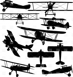 Silhouettes of old aeroplane - contours of biplanes Vector Image ...
