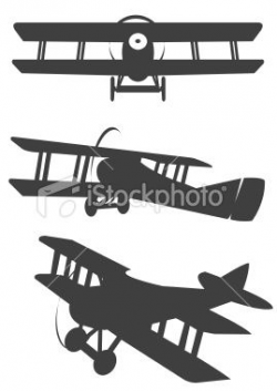 Three classic propeler biplane silhouetes for design purposes. Easy ...