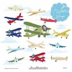 Airplanes Clipart,Biplane Clipart,Retro Airplane Cliaprt,Light Plane  Clipart,Vector,Instant download Illustration_CA27