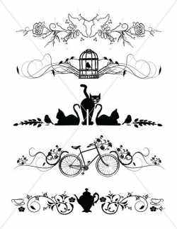 Silhouette Cats Divider Lines Bird Borders Teapot Graphics