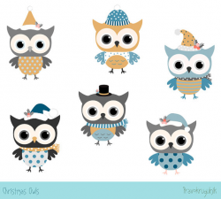 Cute Christmas owl clip art Kawaii Christmas bird clipart