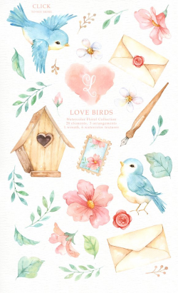Love Birds Watercolor Cliparts ~ Illustrations ~ Creative Market