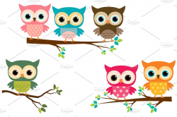 Cute owls with branches clip art ~ Illustrations ~ Creative Market