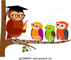 Vector Art - Owl teacher and his students. Clipart Drawing ...