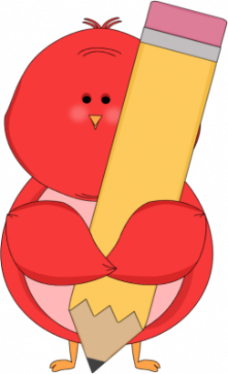 Red Bird Holding a Pencil Clip Art - Red Bird Holding a Pencil Image