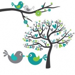 Bird clipart, Turquoise Yellow bird, bird on tree, flower clip art ...