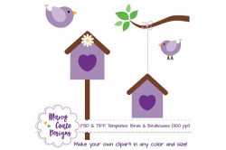 Bird & Birdhouse PSD/TIFF Templates ~ Illustrations ~ Creative Market