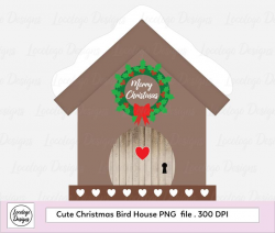 Christmas Bird House-Birdhouse clipart-Christmas house clipart