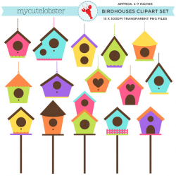 Birdhouses Clipart Set - clip art set of birdhouses, bird homes ...