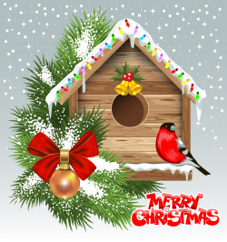 Merry Christmas with decorated birdhouse vector | Crafts | Pinterest ...