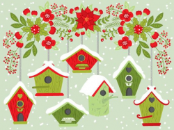 Christmas Bird House Clipart - Digital Vector Xmas, Winter, Holly ...