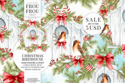 Winter Watercolor Christmas Clipart, Bird Digital, Seasonal Card DIY ...