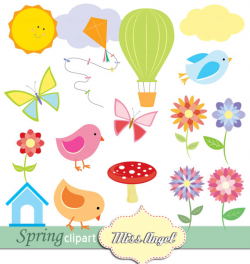 Colorful Spring CLIPART, flowers, butterflies, hot air balloon, sun ...