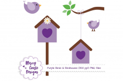 Purple Birds & Birdhouses PNG Clipart S | Design Bundles
