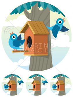 Birdhouse Vector Cartoon Clipart Illustration. bird