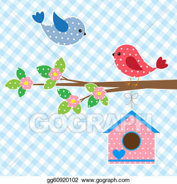 Clip Art Vector - Couple of birds and birdhouse. Stock EPS ...